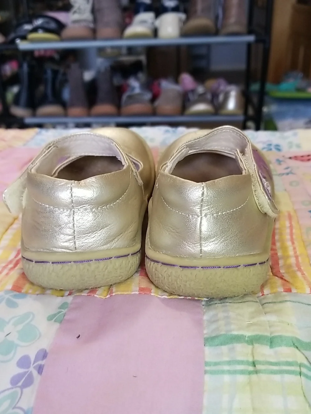 Livie & Luca Metallic Leather Mary Janes with Purple Leather Bird Size 8 Pio Pio